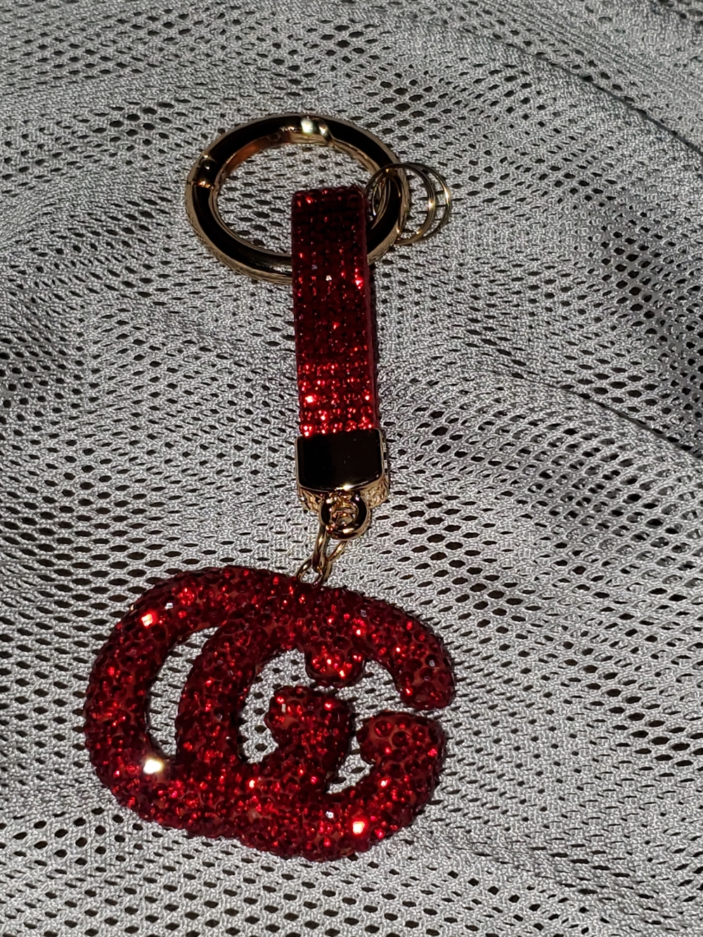 Red Glitter Double-G Keychain Charm - Women Accessories